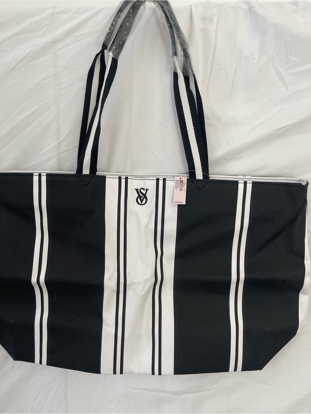 MEW- Victoria's Secret Black and White Vertical Stripe Tote